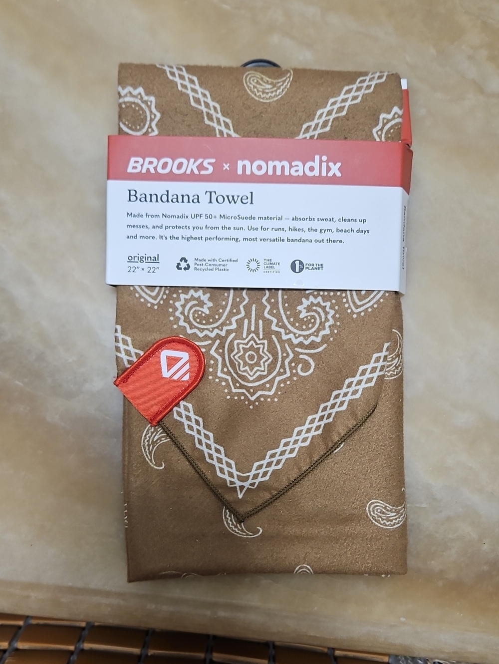 Brooks X Nomadix 22x22 Paisley Trail Coyots Brown Bandana Towel